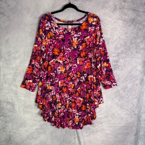 Women's Dark Floral Print Tunic Top sz 18/20 2X Boho romantic colorful artsy - Picture 1 of 7